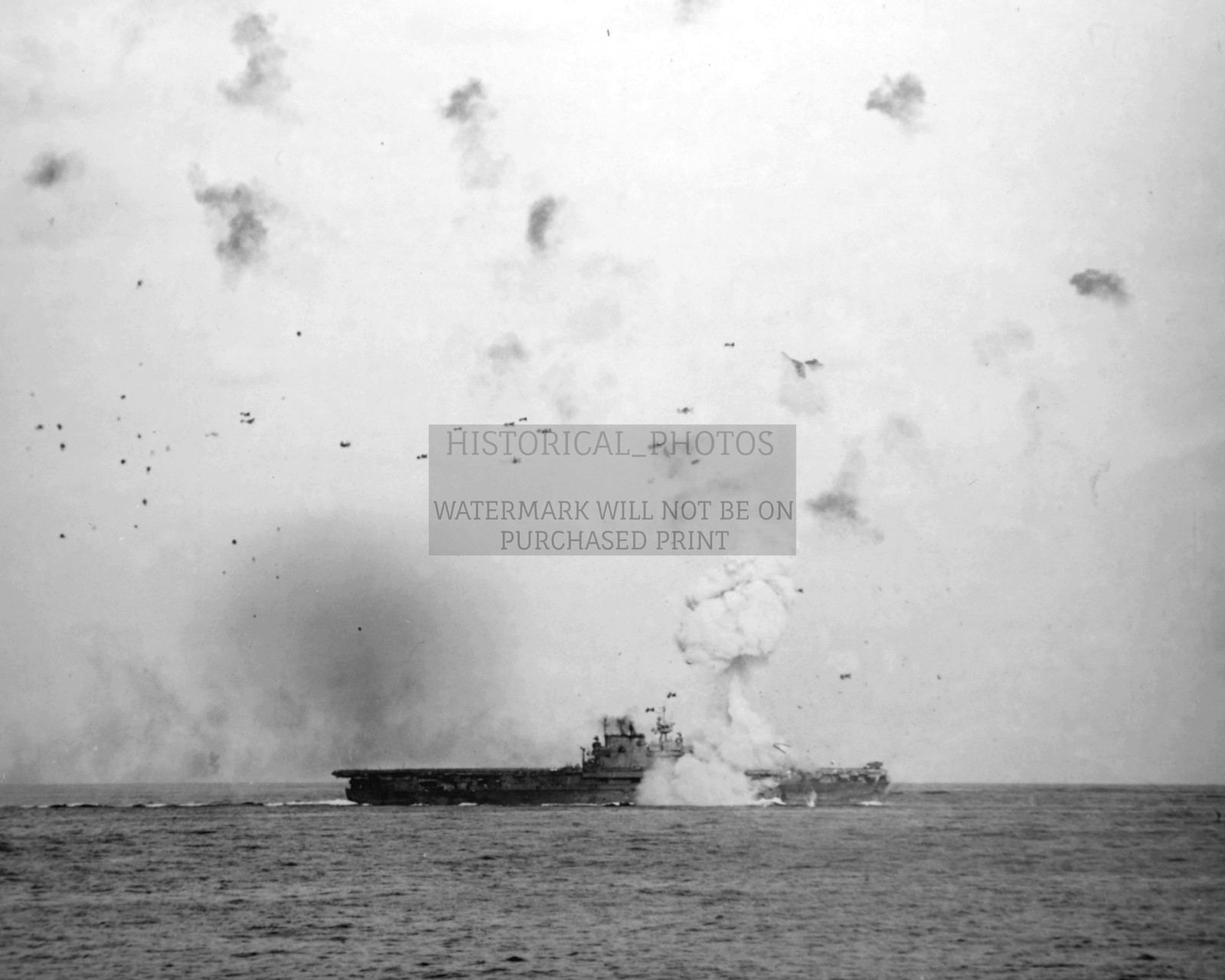 USS ENTERPRISE AIRCRAFT CARRIER KAMIKAZE HIT 1945 WWII 8X10 PHOTO