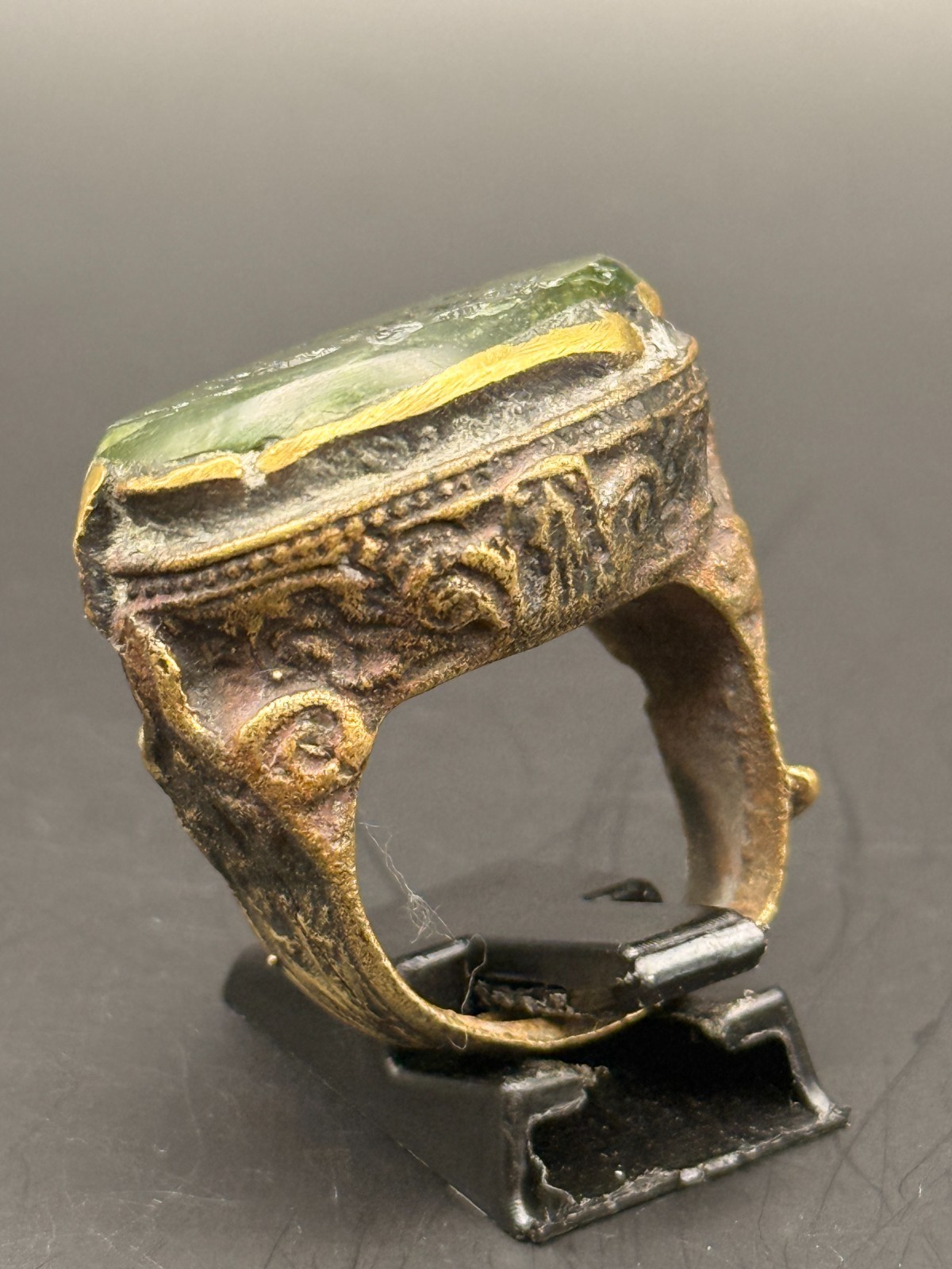 Ancient Roman Intaglio Ring Bronze Engraved Intaglio Ancient Green Jade Ring