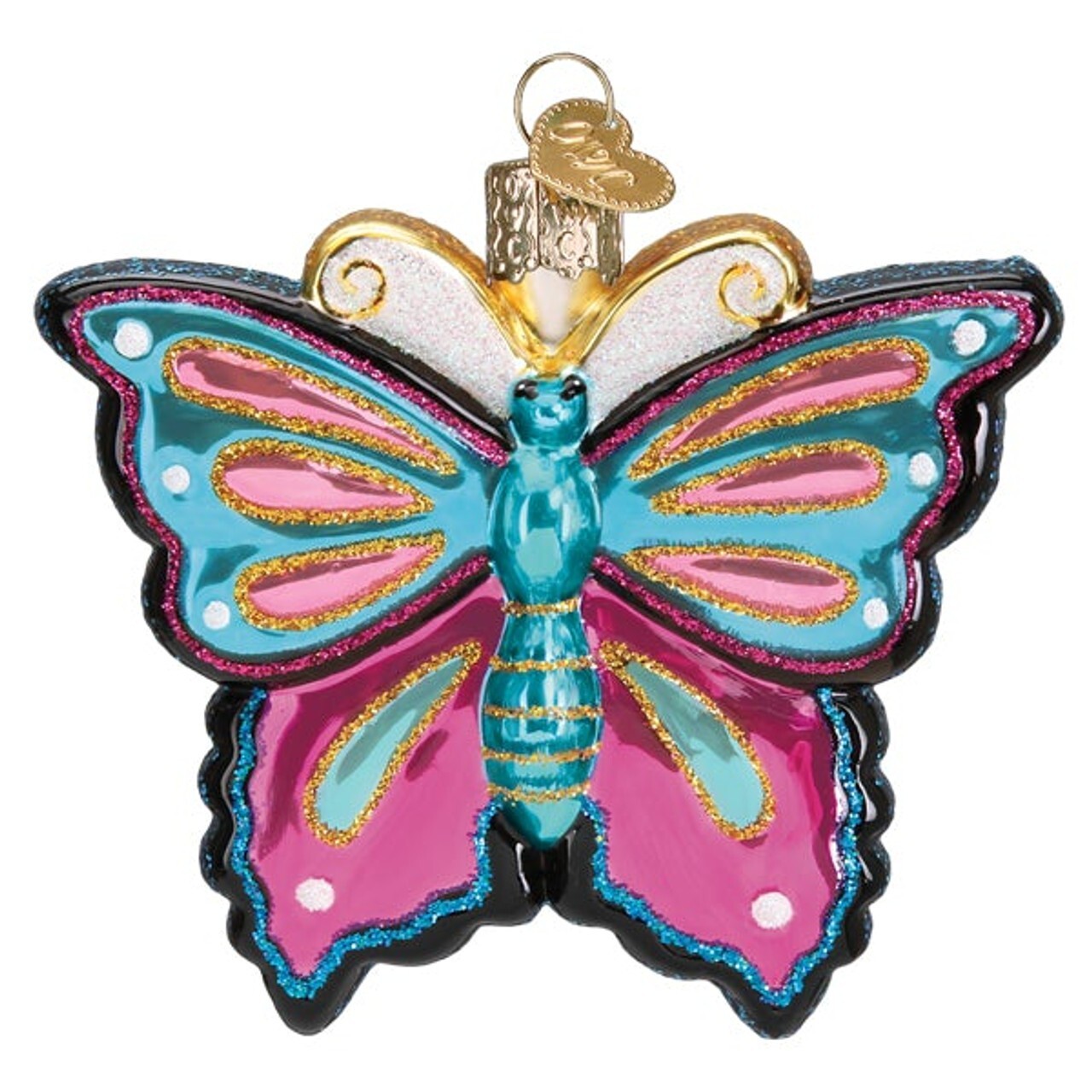 Old World Christmas FANCIFUL BUTTERFLY (12645) Glass Ornament w/OWC Box