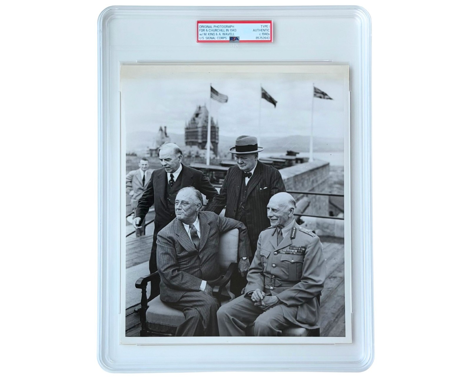 WWII: FDR, Churchill, Wavell, King U.S. Army Signal Corps Photograph PSA Type I