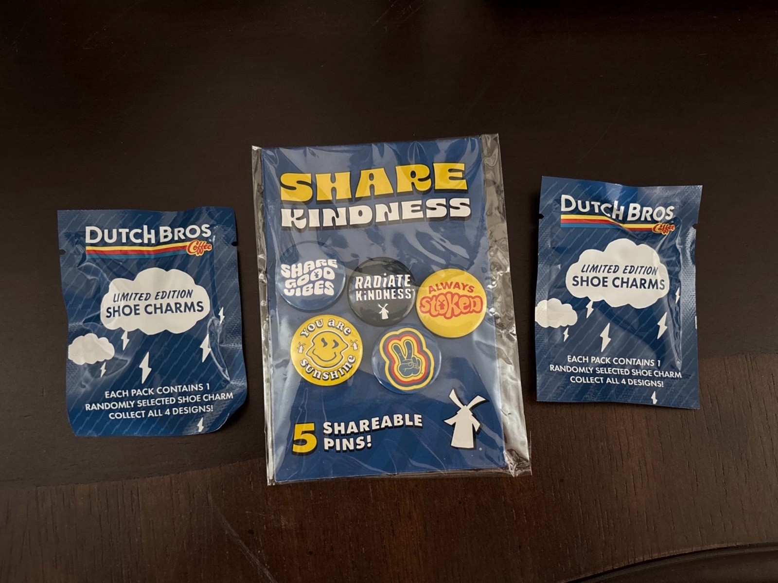Dutch Bros Shoe Charms and Kindness Pins- Unopened Lot of 3
