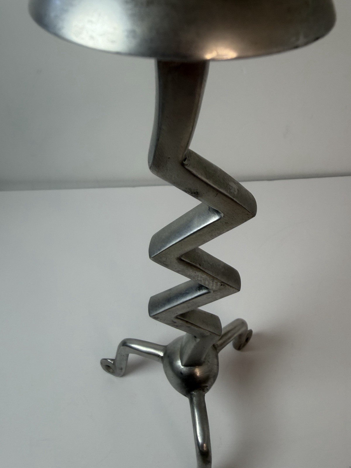 Postmodern Aluminum Zigzag Zig Zag Squiggle 13″ Candleholder Candlestick MCM Art