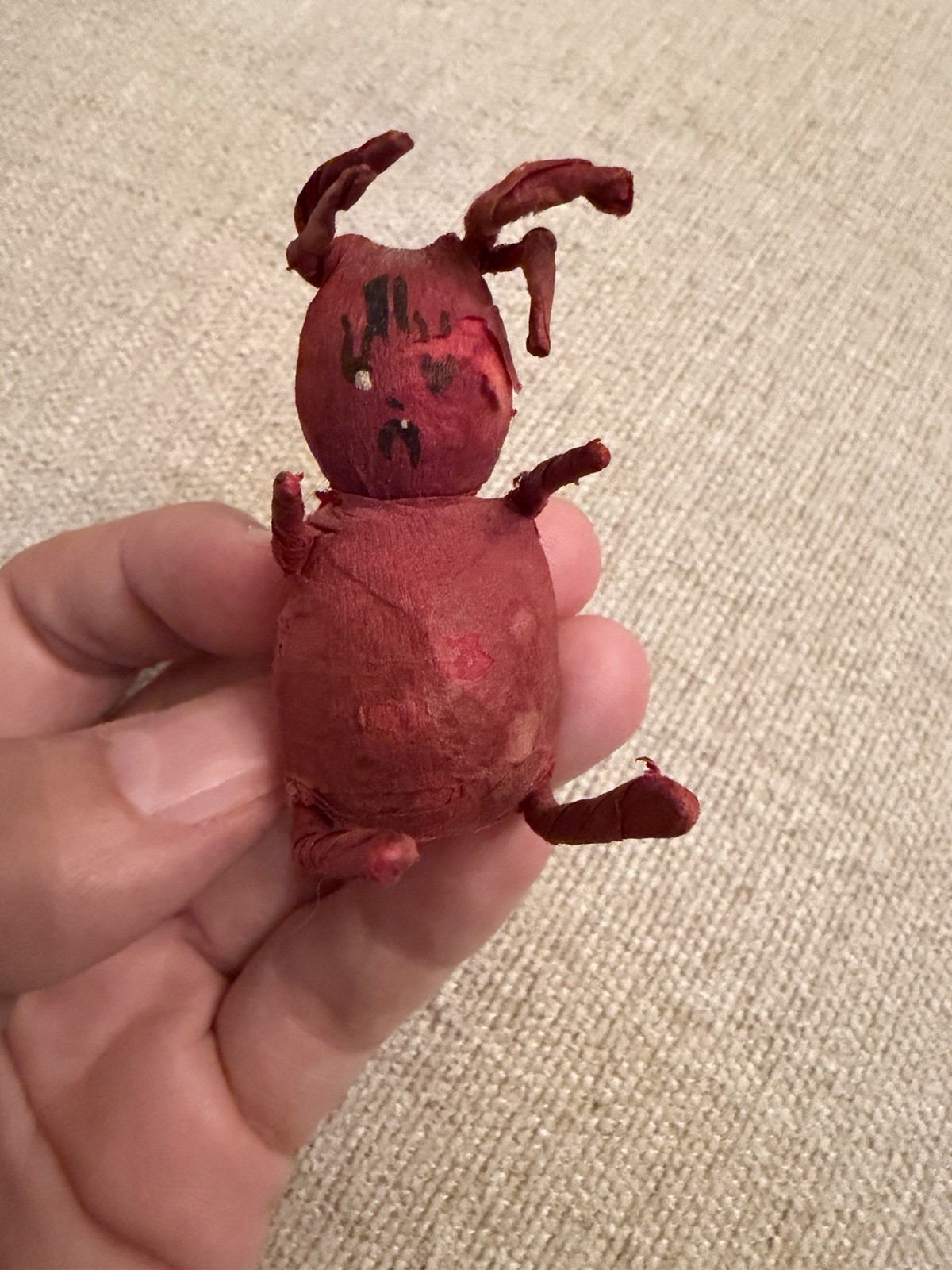 Antique Halloween Crepe Paper Devil Figure 2” Hand Made German? c1910-1920