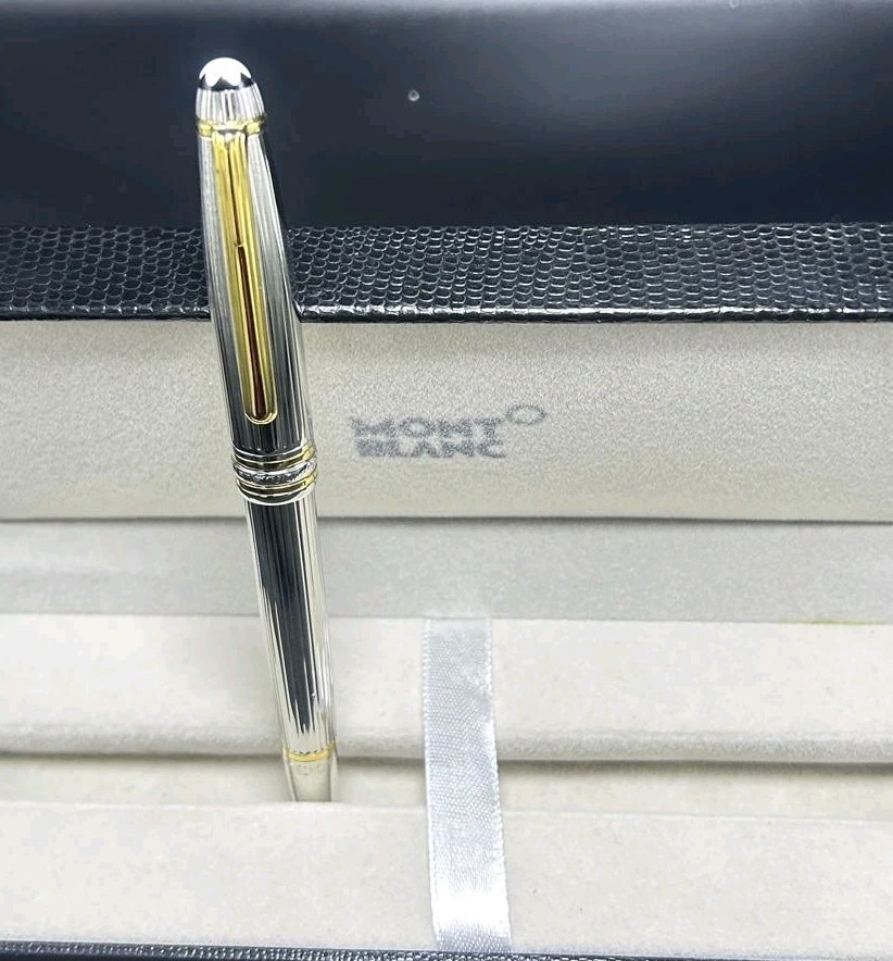 Montblanc MeisterStuck Ball Point Pen| Silver Body + Golden Clip |IBlack Ink