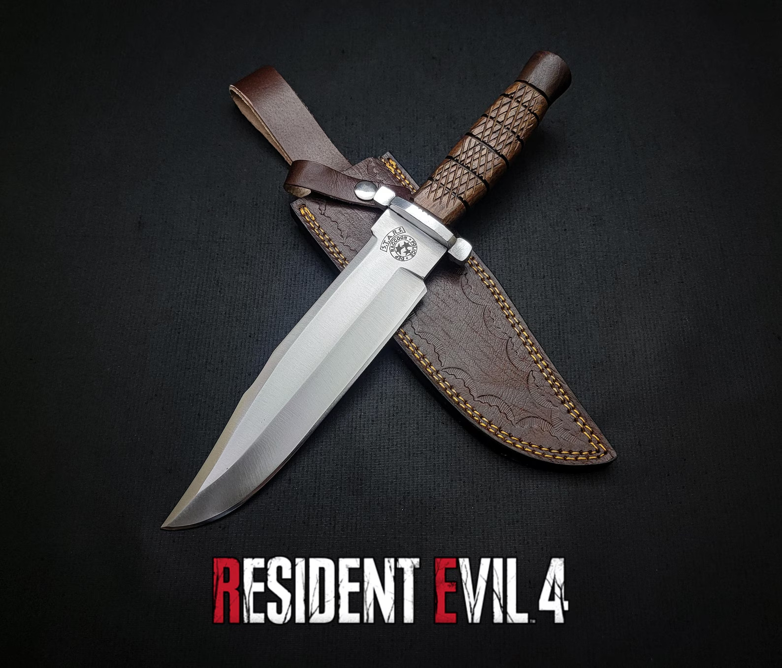 Handmade Resident Evil Raccoon City Police Knife Replica with Leather Sheath