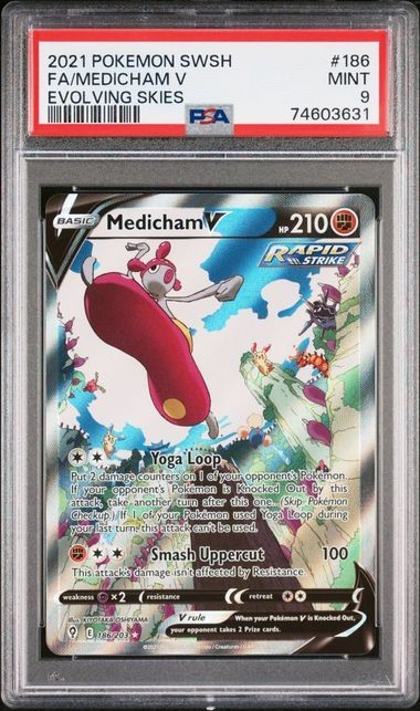 Pokémon Card Medicham V Alt Art Evolving Skies 186/203 PSA 9