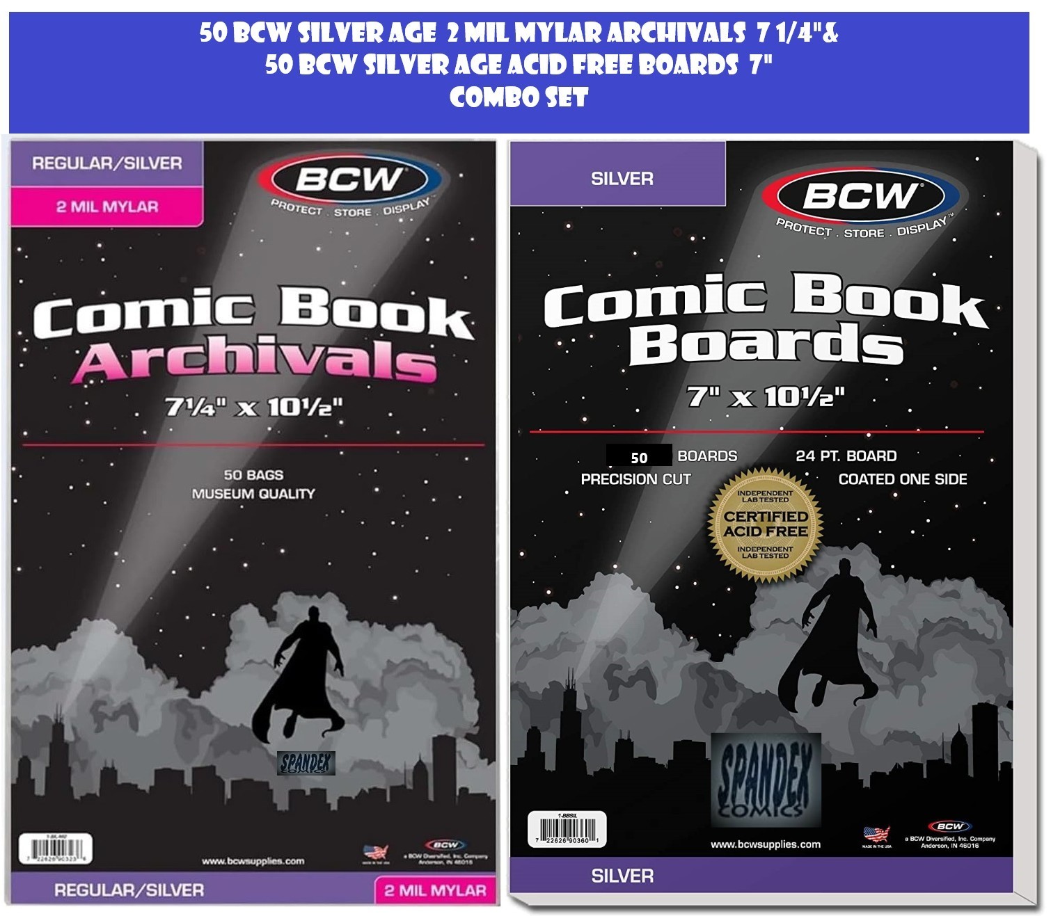 50 – BCW Archivals Regular / Silver 2-Mil Mylar Comic Book Bags & Board Set