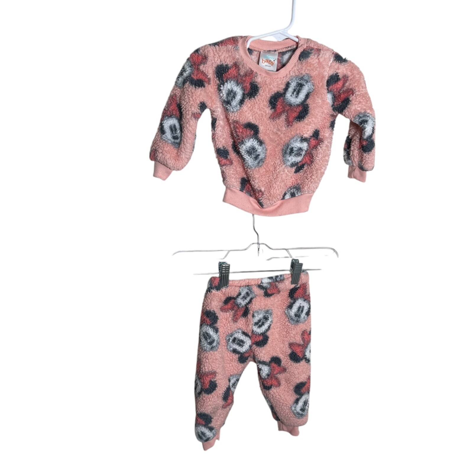 Disney Baby Pajama Outfit Set 3-6 Months Pink Minnie Mouse Sherpa Fuzzy