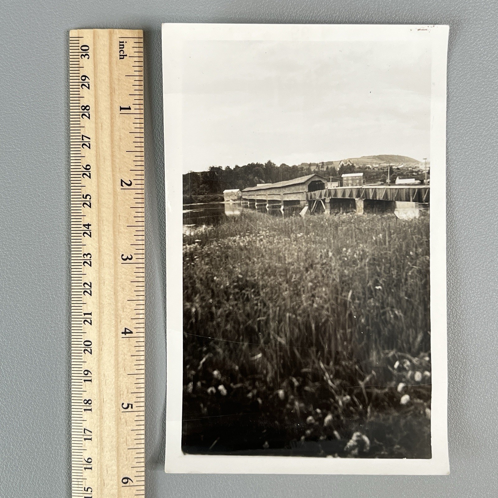 Vtg 1939 Gaspe Quebec Covered Bridge Photo Canada Winter Protection History Note