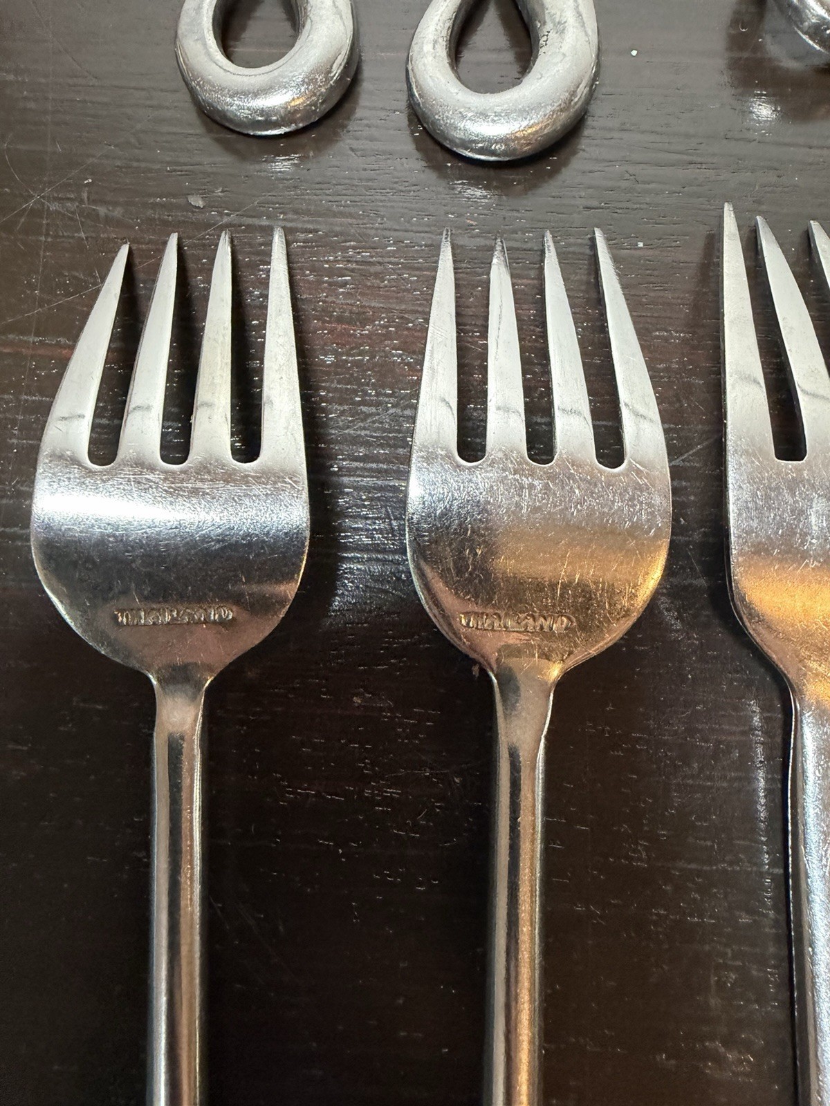 Vintage MCM Thailand Flatware Loop Teardrop Set of 9 Pc Spoons, Forks & Knives