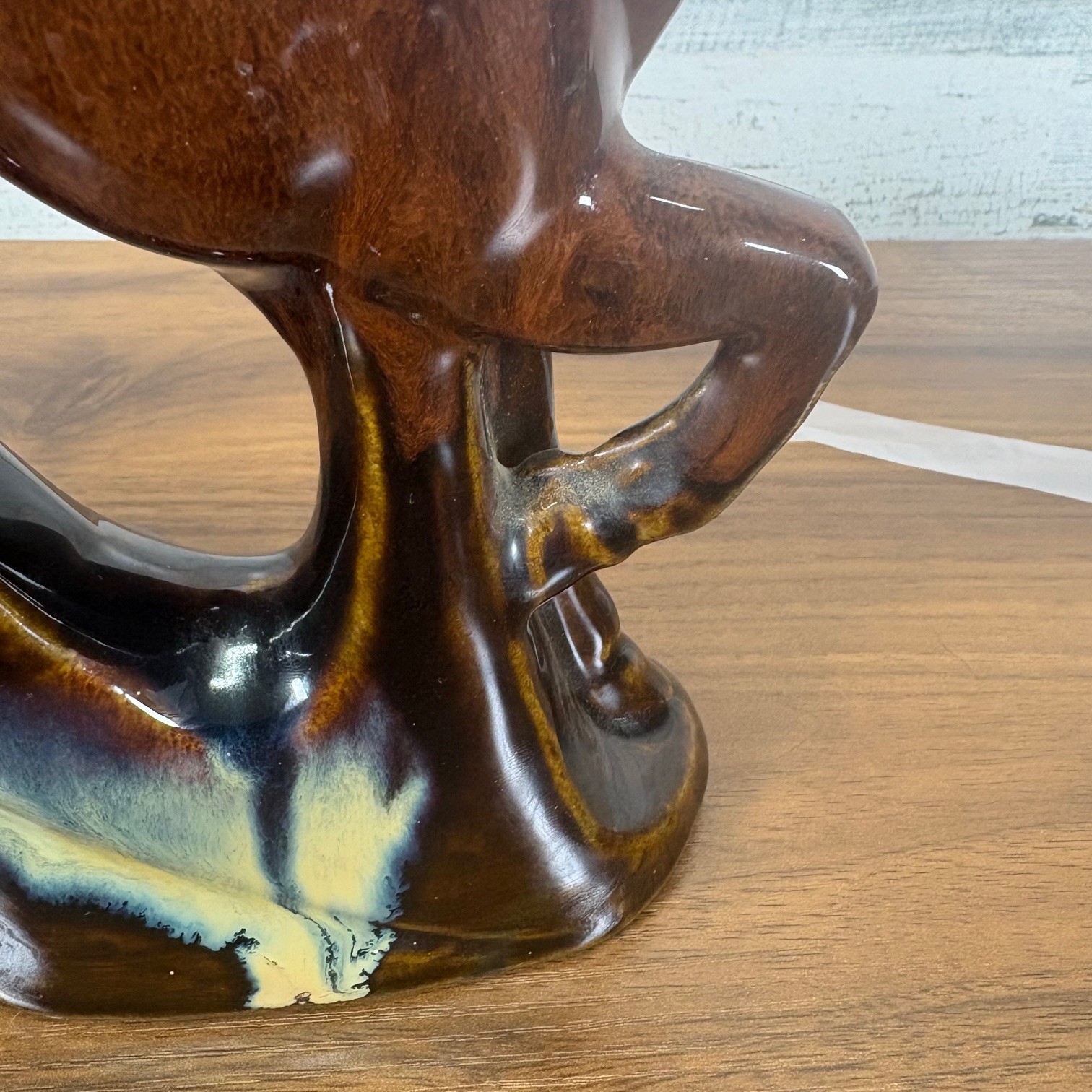 Rearing Horse Mid Century Modern Glazed Porcelain Statue Marked