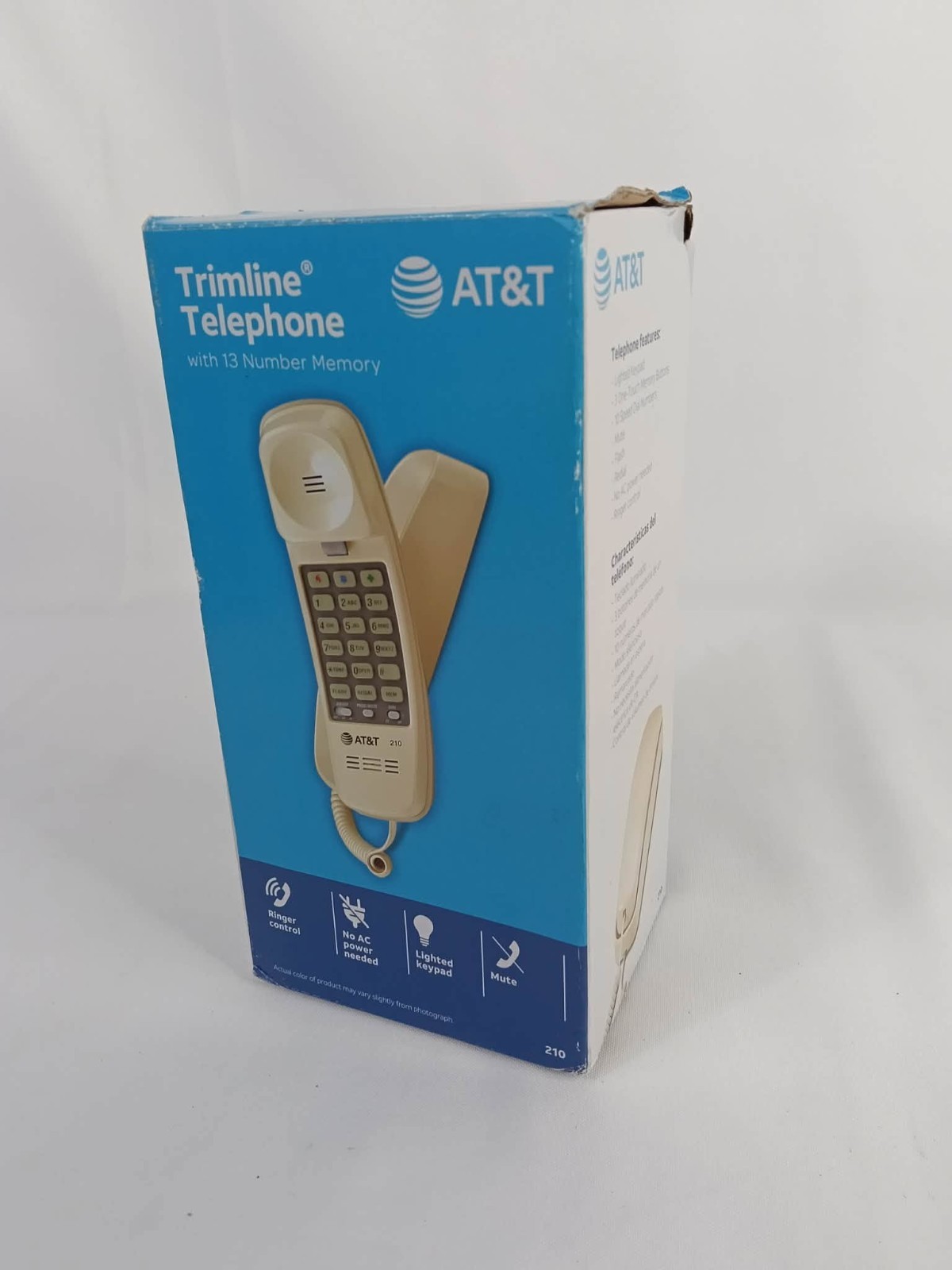 AT&T 210 Trimline Beige Corded Telephone w/ Memory Retro Style Pushbutton