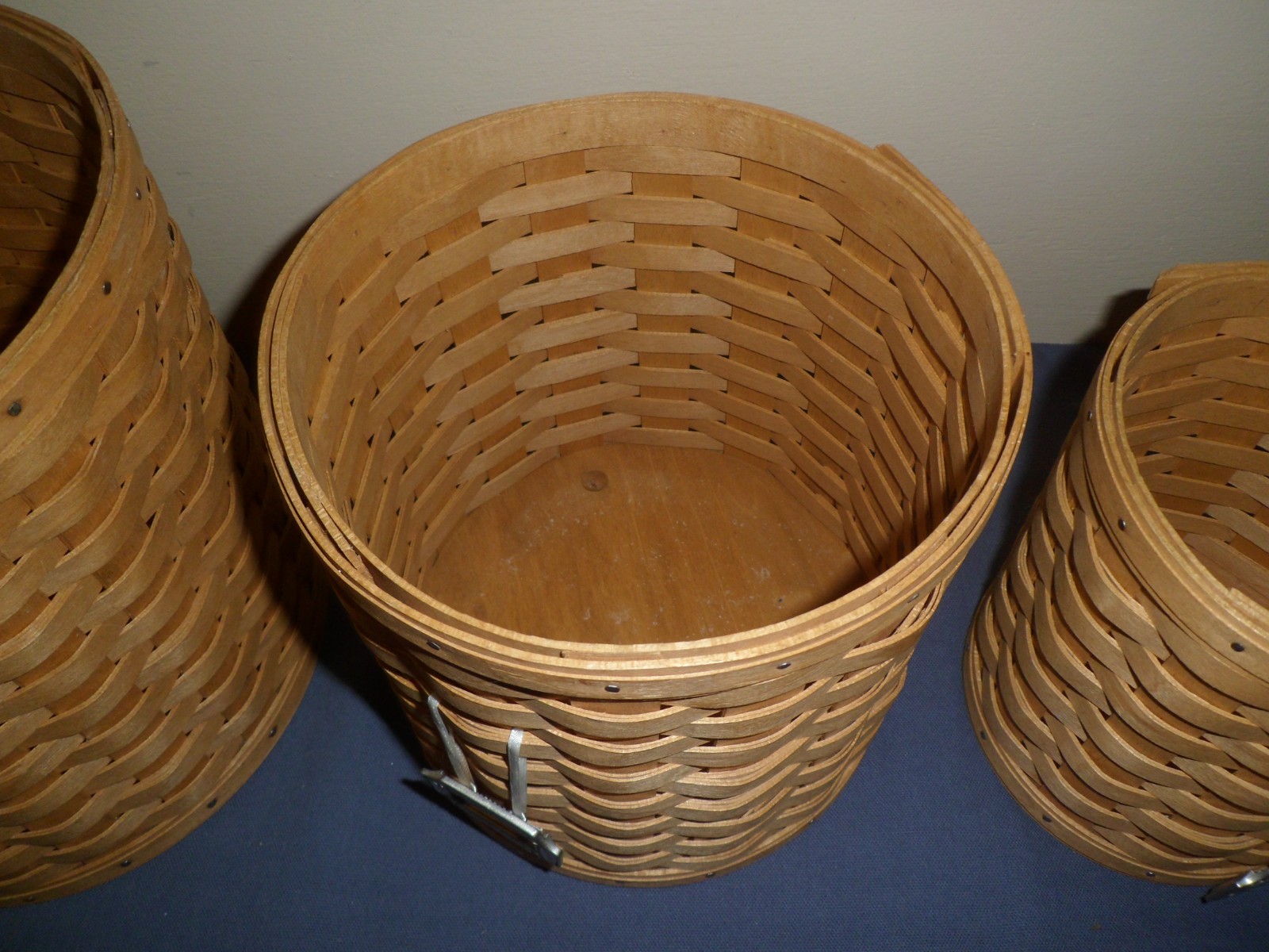 LONGABERGER BASKET CANNISTER SET, COMPLETE WITH HARD PLASTIC LINERS AND LIDS