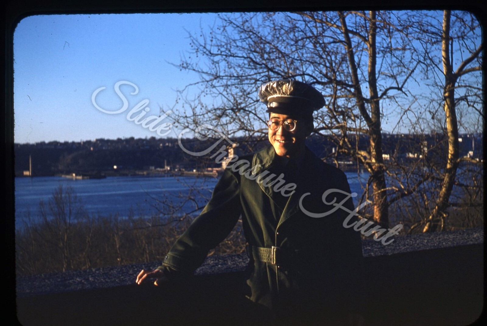 Asian Military Man Glasses 35mm Slide 1950s Red Border Kodachrome