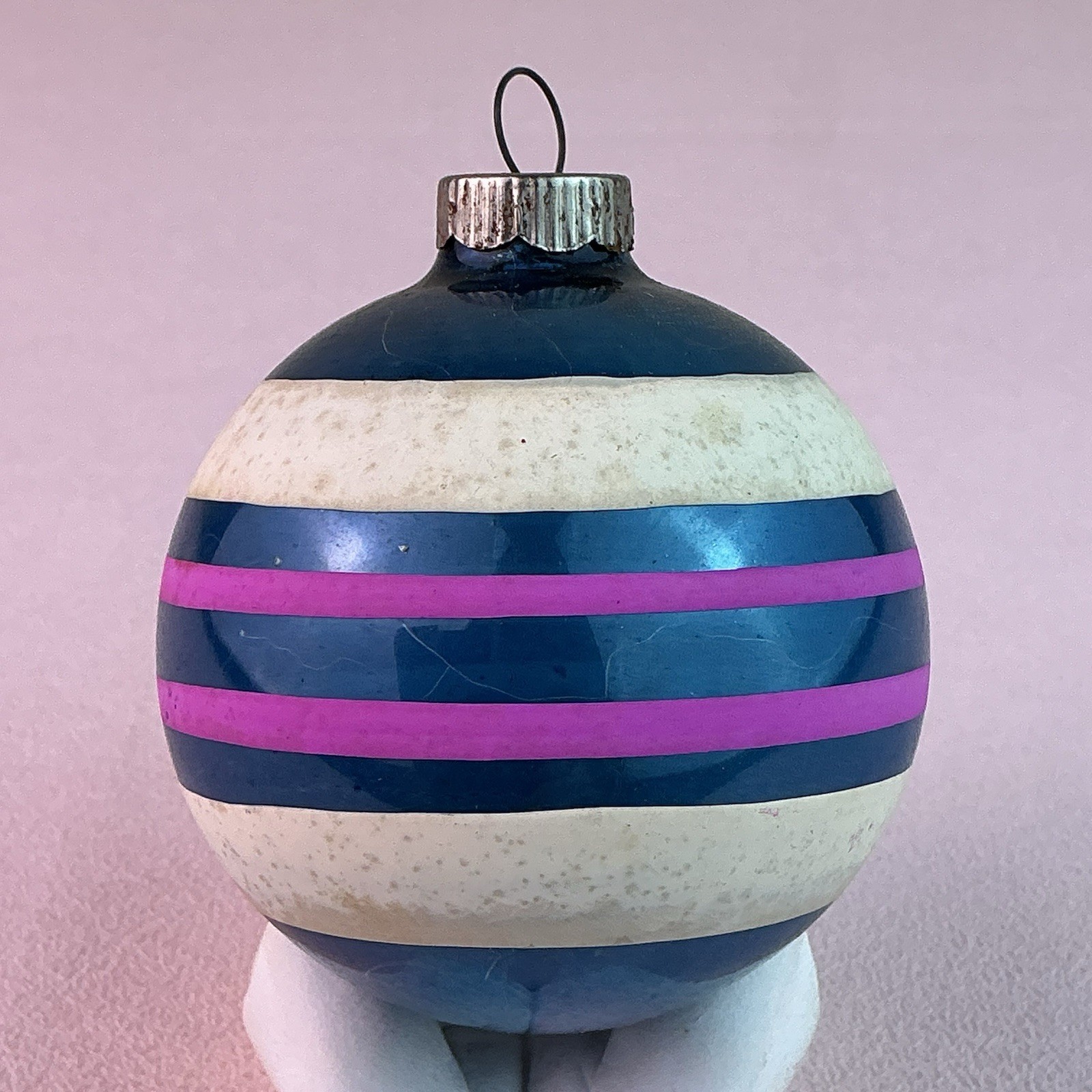 Vintage Shiny Brite Mercury Glass Multi-Color Striped Ornament*U.S.A.*3”H*