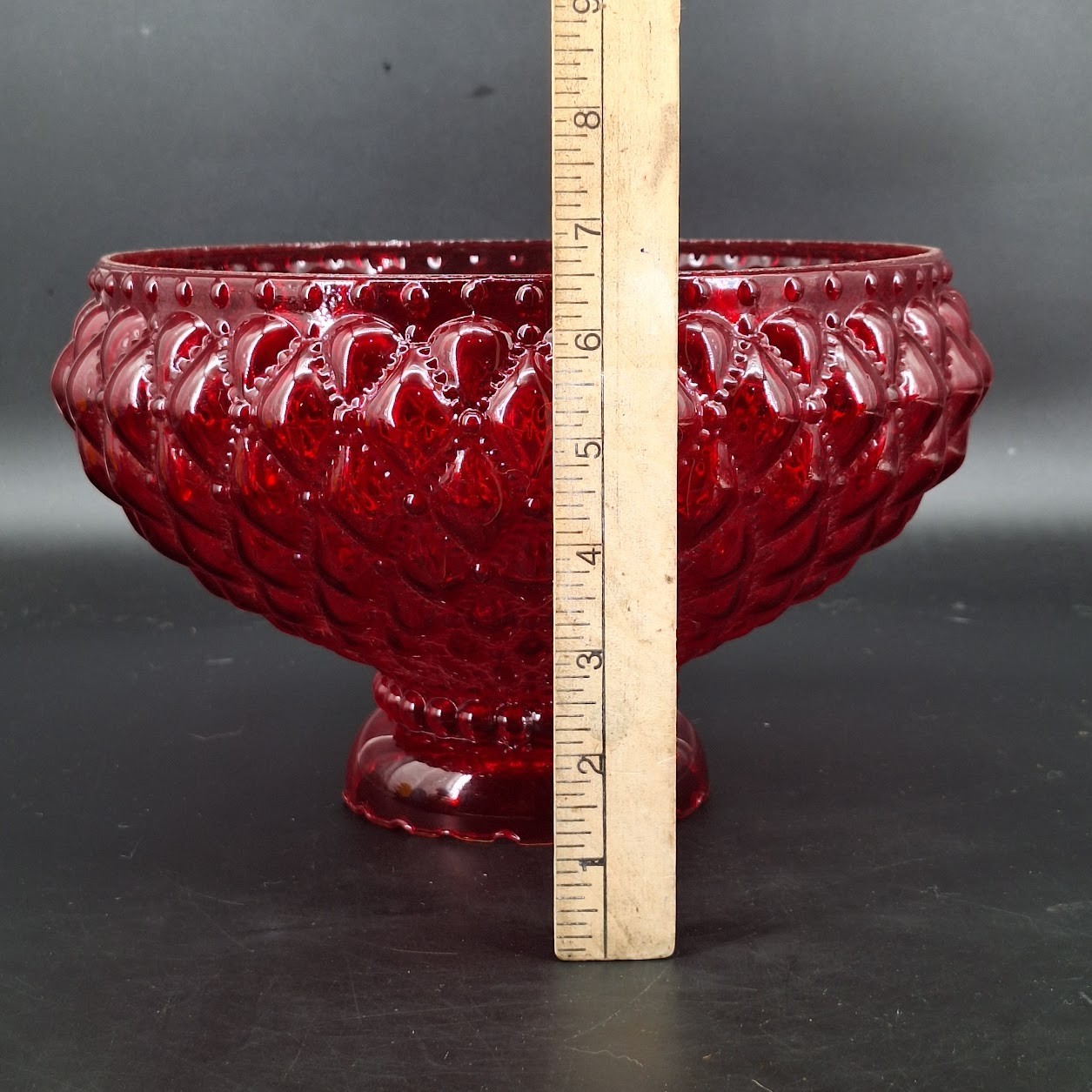 Vintage Ruby Red Glossy Diamond Quilted Glass Hurricane Lamp Shade 10″ Fitter
