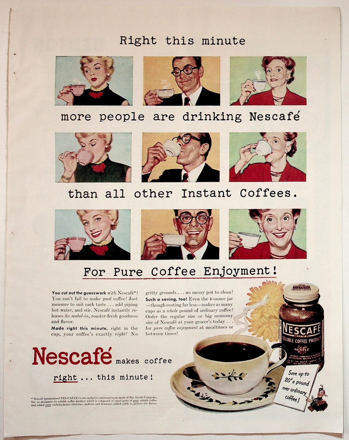 Nescafé Vintage Print Advertisement 1950s Instant Coffee Promo Art
