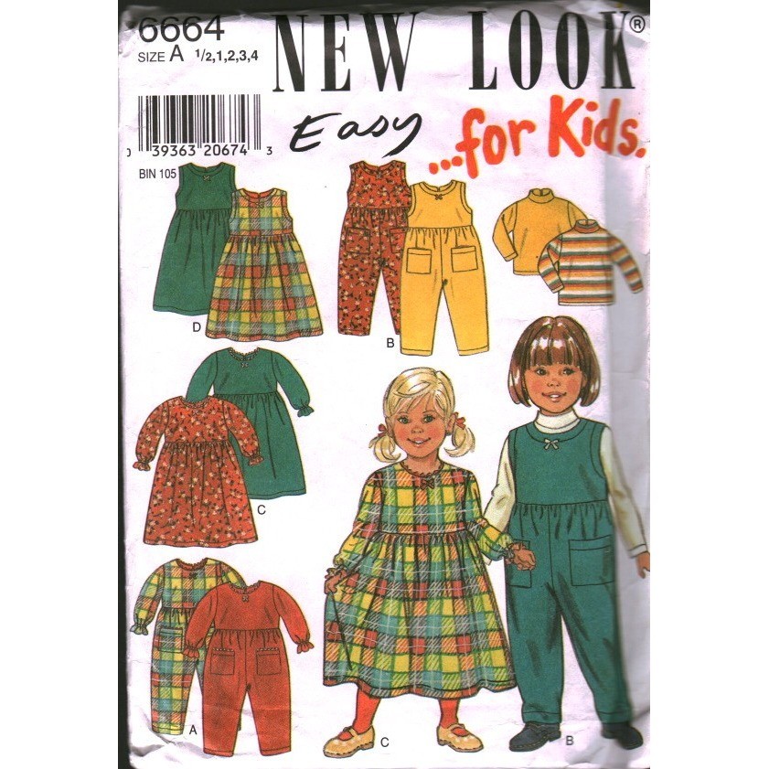 New Look 6664 Kids Sewing Pattern Romper Dress Top Size A 1/2 1 2 3 4 Easy cut