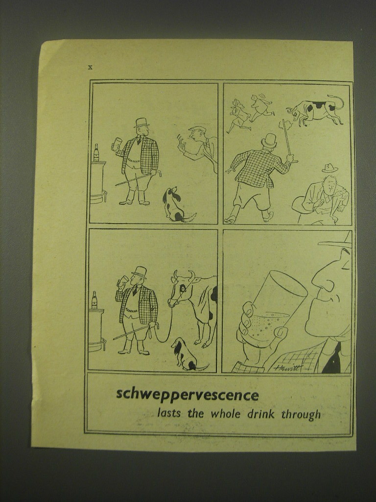 1949 Schweppes Drinks Ad – Schweppervescence lasts the whole drink through