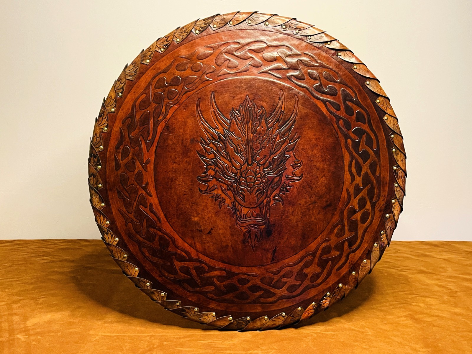 Leather Dragon Shield | Handmade Leather Covered Dragon Viking Shield