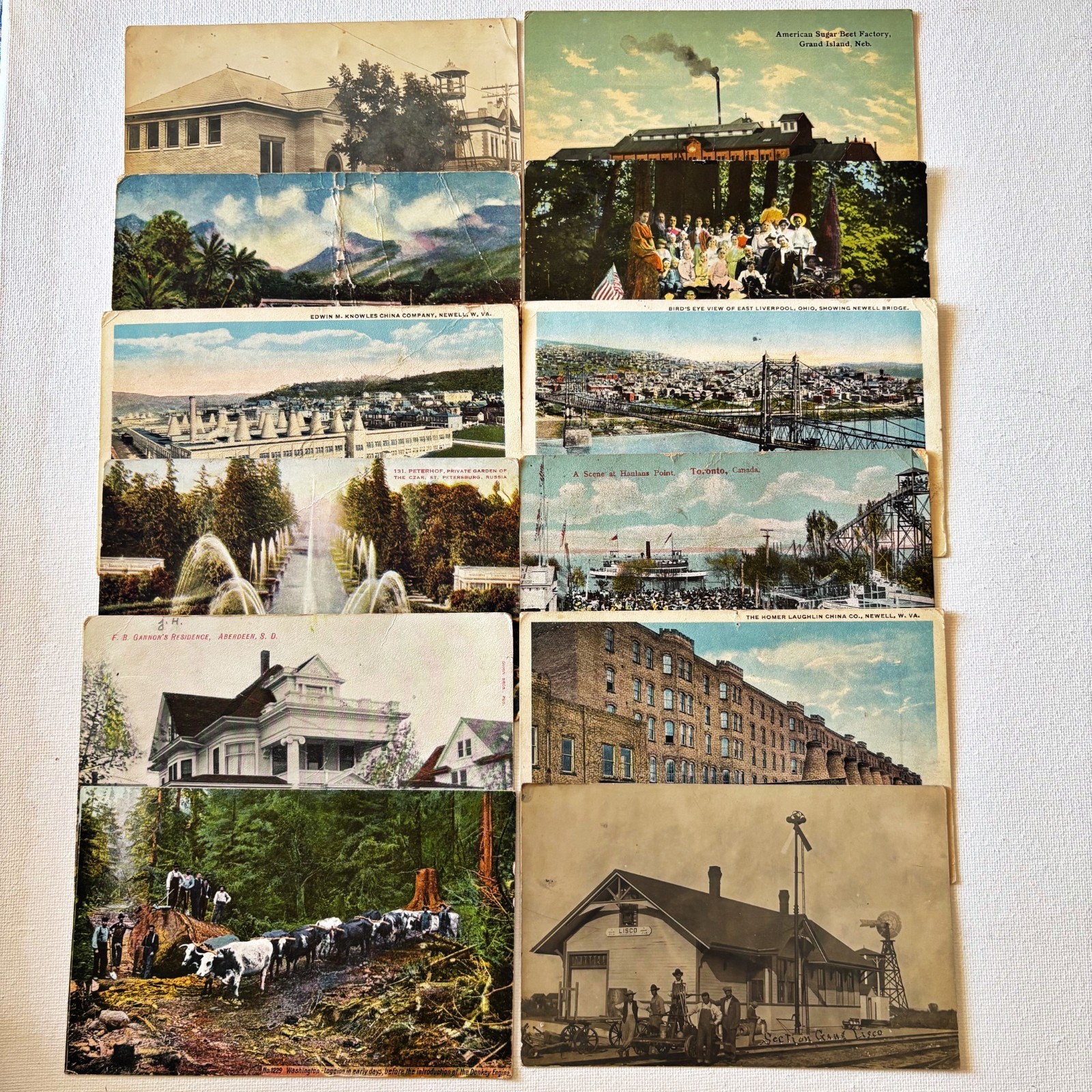 Vtg Topographical Post Cards Posted 1900s Nebraska WVA Washington Russia Canada