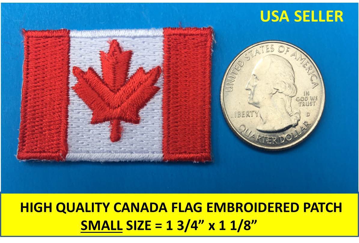 SMALL CANADIAN FLAG EMBROIDERED PATCH IRON-ON SEW-ON CANADA MAPLE LEAF RED