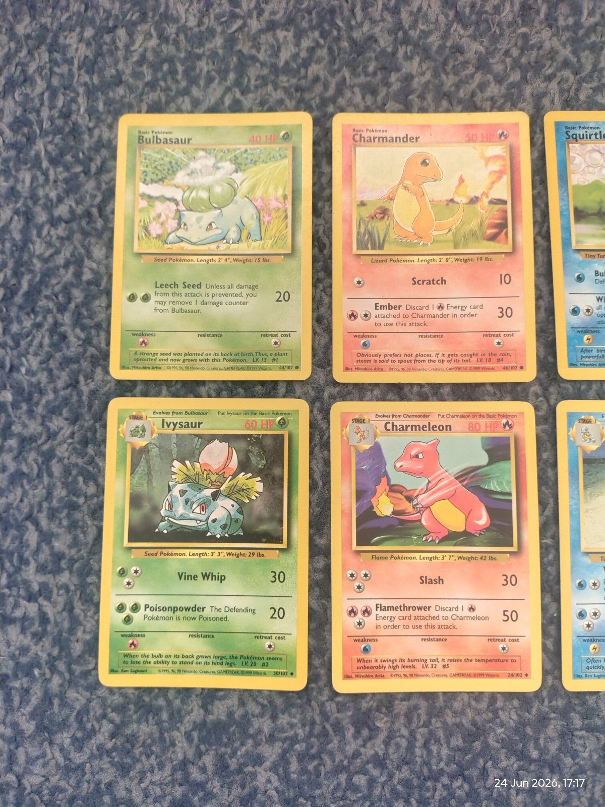 STARTERS BASIC STAGE 1 PIKACHU POKEMON TCG BASE SET 1999 x7 POKEMON PLAYED WOTC