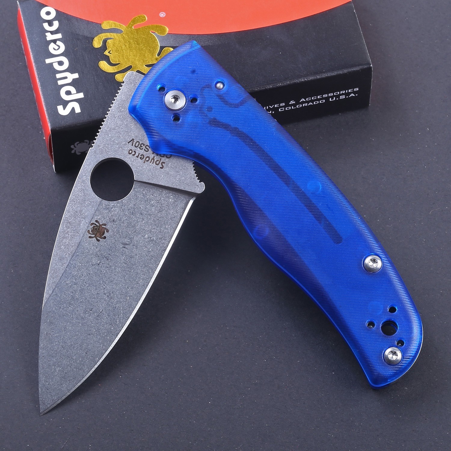 Custom Blue Transparent Handle Lock Back Shaman Tactical Pocket Knife Folding Us