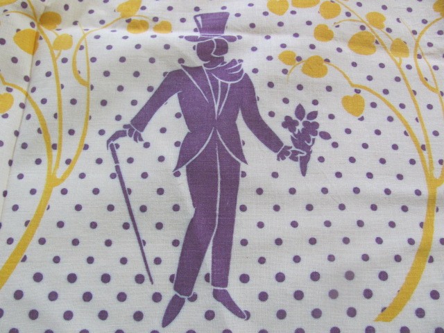 Vintage authentic quilt weight cotton novelty feed sack with people polka dots