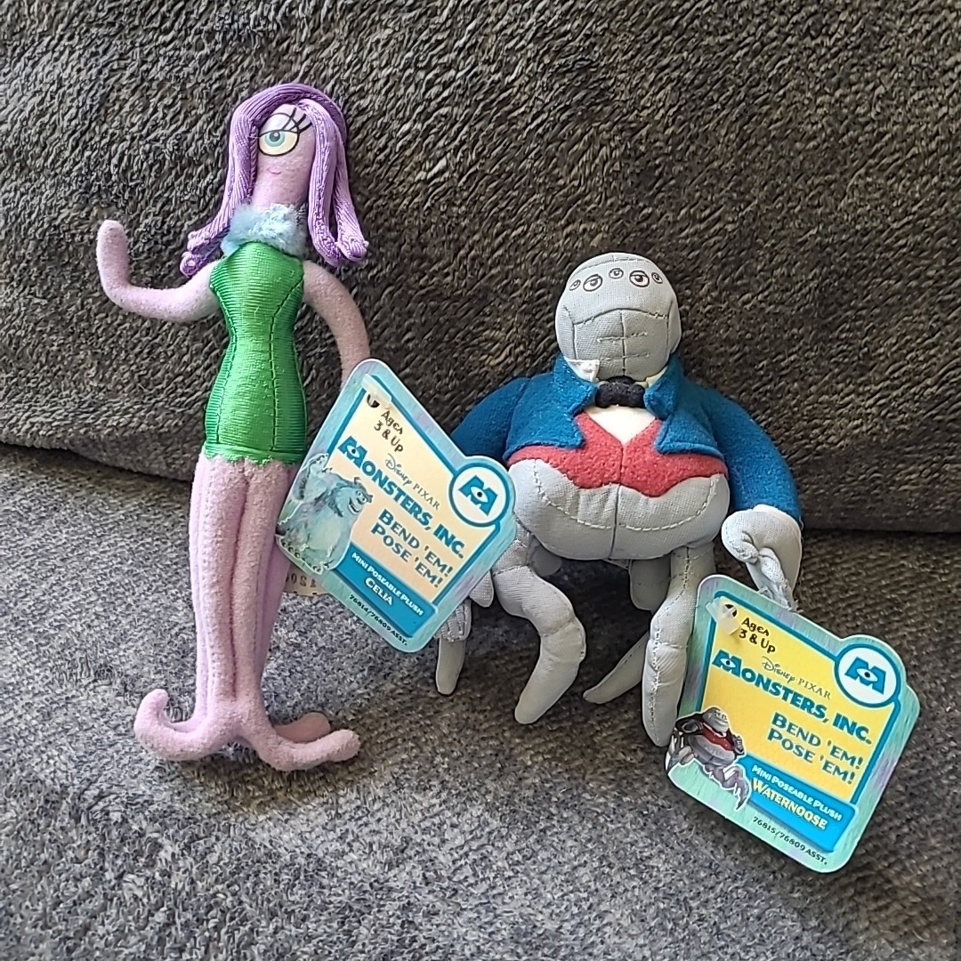Disney Pixar Monsters Inc Waternoose Celia Plush 5″ Hasbro Bend Em Pose Em Read!