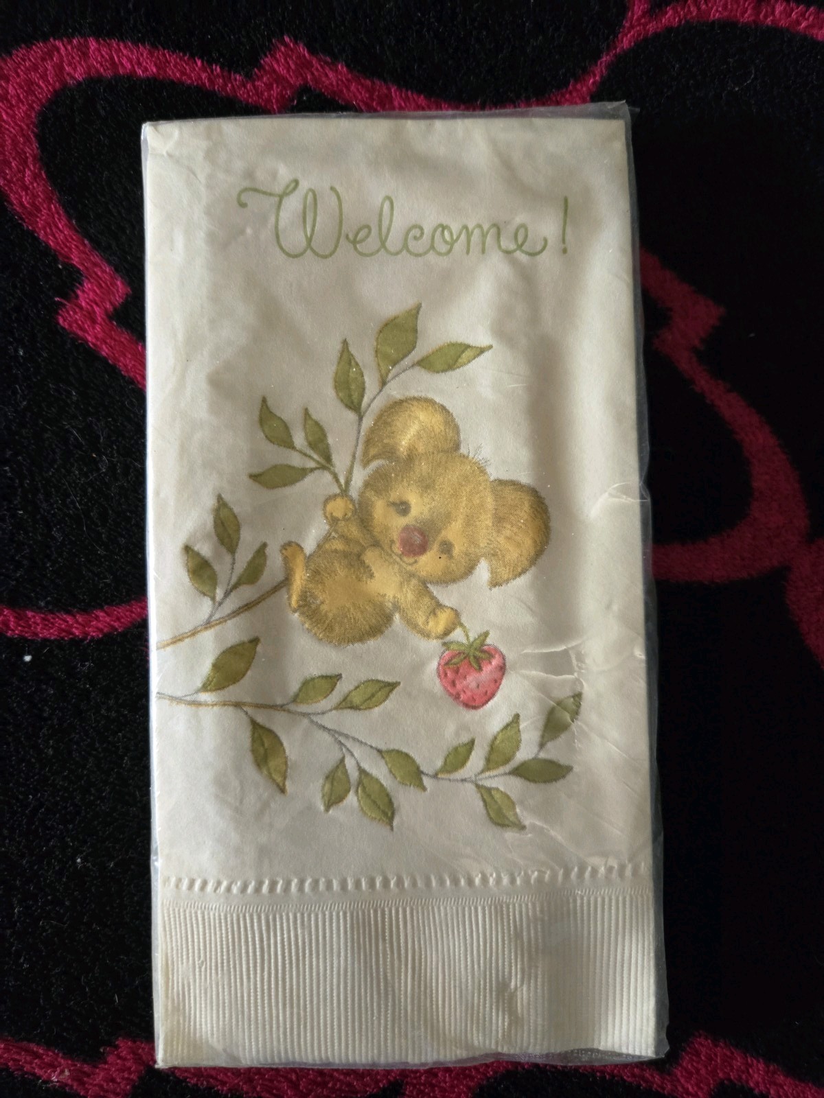 Vintage Hallmark Napkin Set Koala And Strawberry Adornment New In Package Of 10