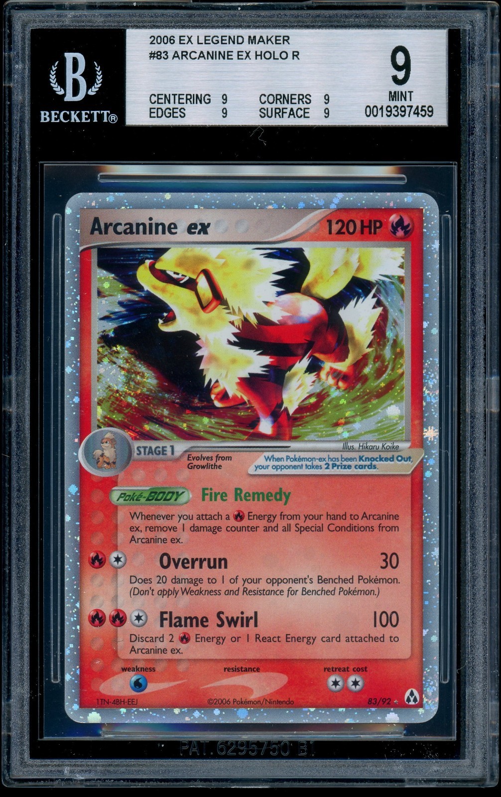 Pokemon EX LEGEND MAKER 83/92 Arcanine ex – Holo – ENG – BGS 9 QUAD MINT SWIRLS