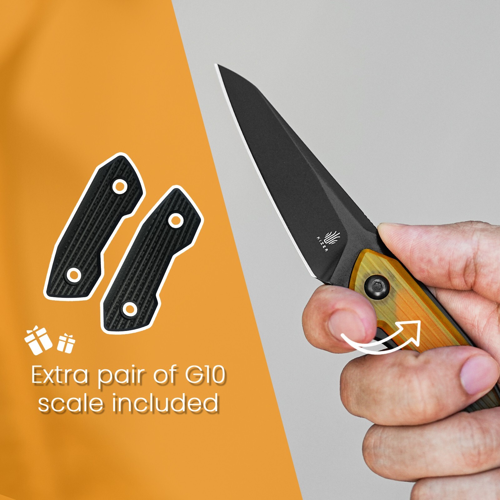 Kizer Groom Reverse Tanto Fixed Blade Knife d2 Steel Micarta/PEI/Fiber Handle
