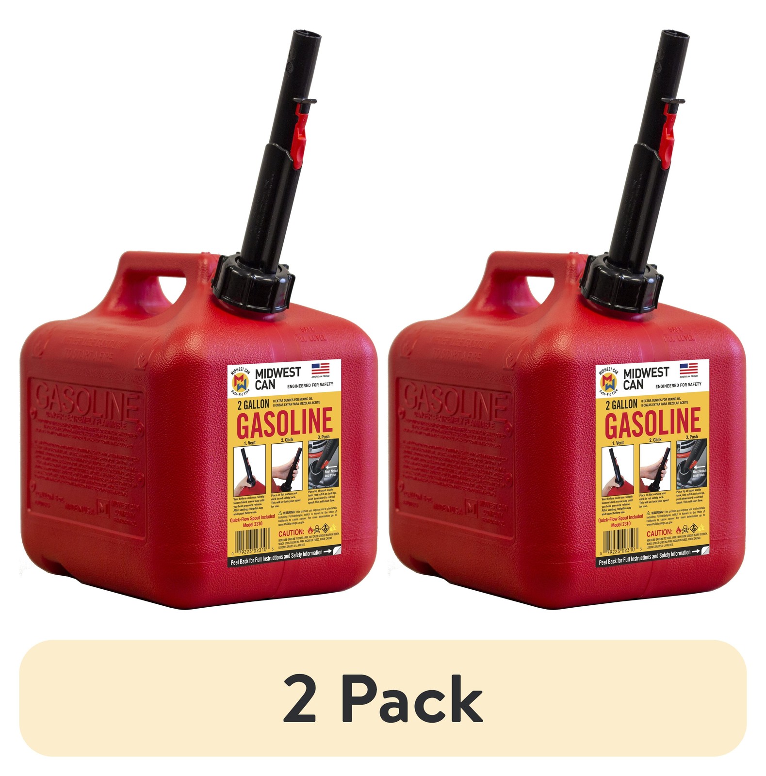 (2 Pack) Auto Shut off Gasoline Can, 2 Gallon, 8 Oz. Cpacity, Red in Color, Mod