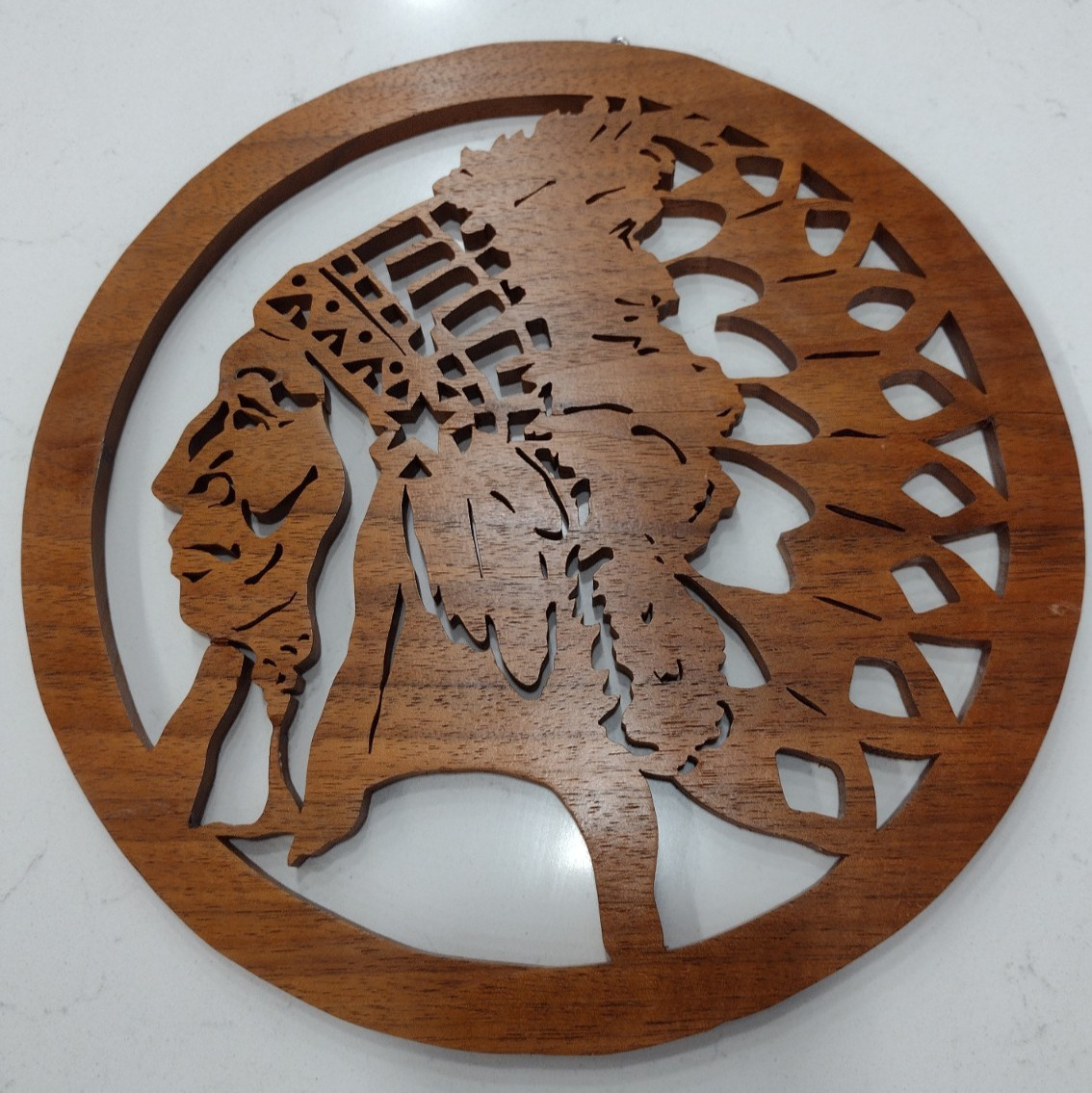 Beautiful Indian Chief Wood Carved Wall Hanging Decor, 10.5 Inch Wood Cut Out