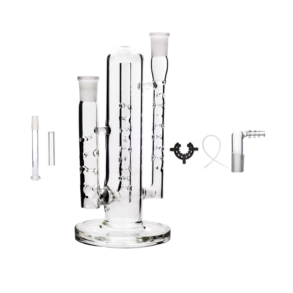 6 in 1 Dimpled Cactus Cooling Whip Glass Bubbler Dry Pipe bong Kit