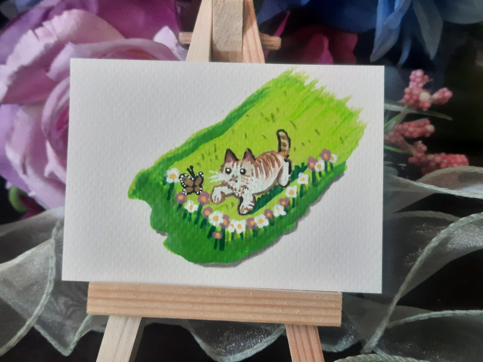 ACEO Original Paint Stroke Cat 2.5″ x 3.5″ Jess-Sketch ATC Art Trading Card OOAK