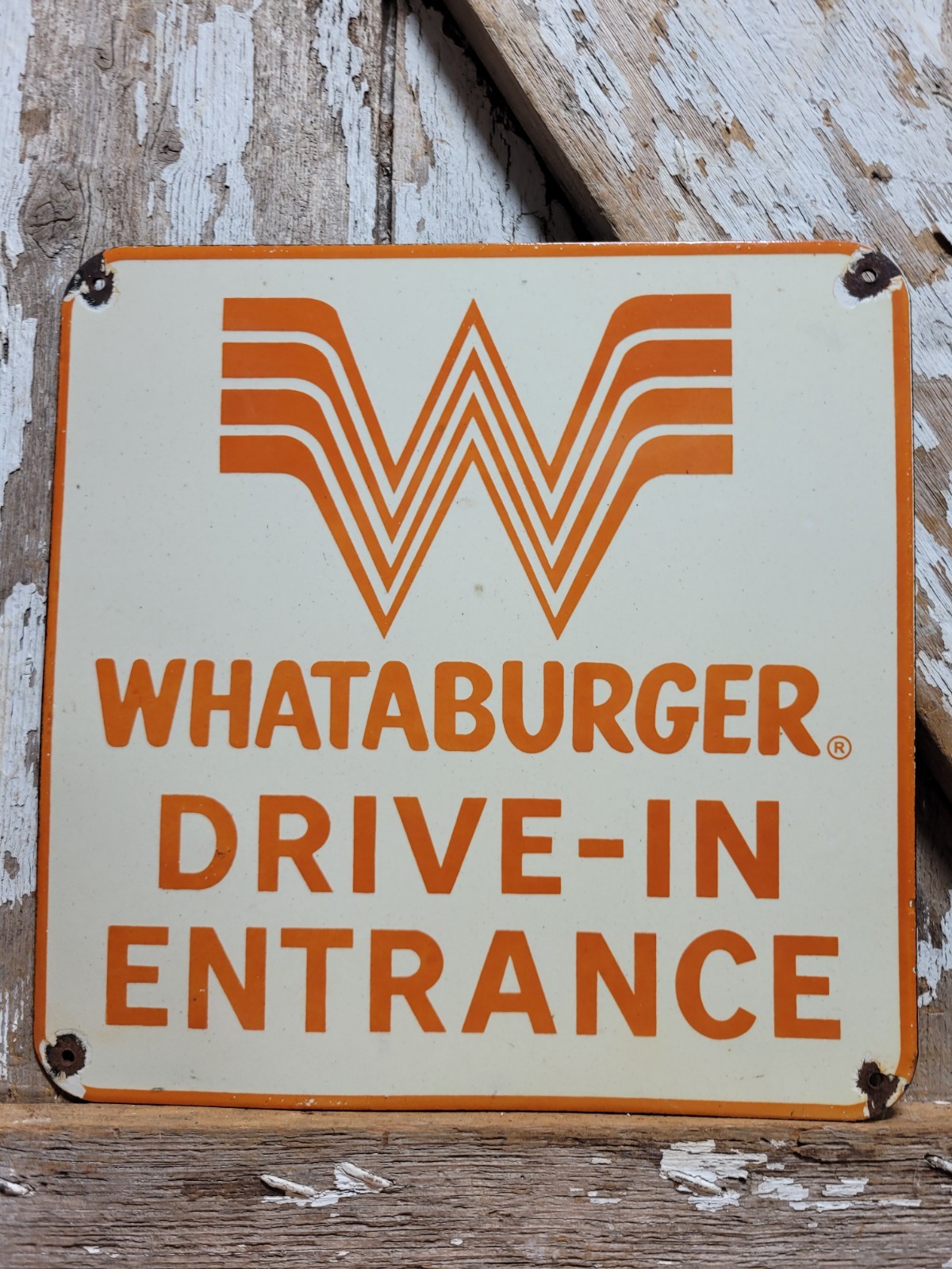 VINTAGE WHATABURGER PORCELAIN SIGN RARE OLD FAST FOOD BURGER DRIVE THRY FOOD 12″