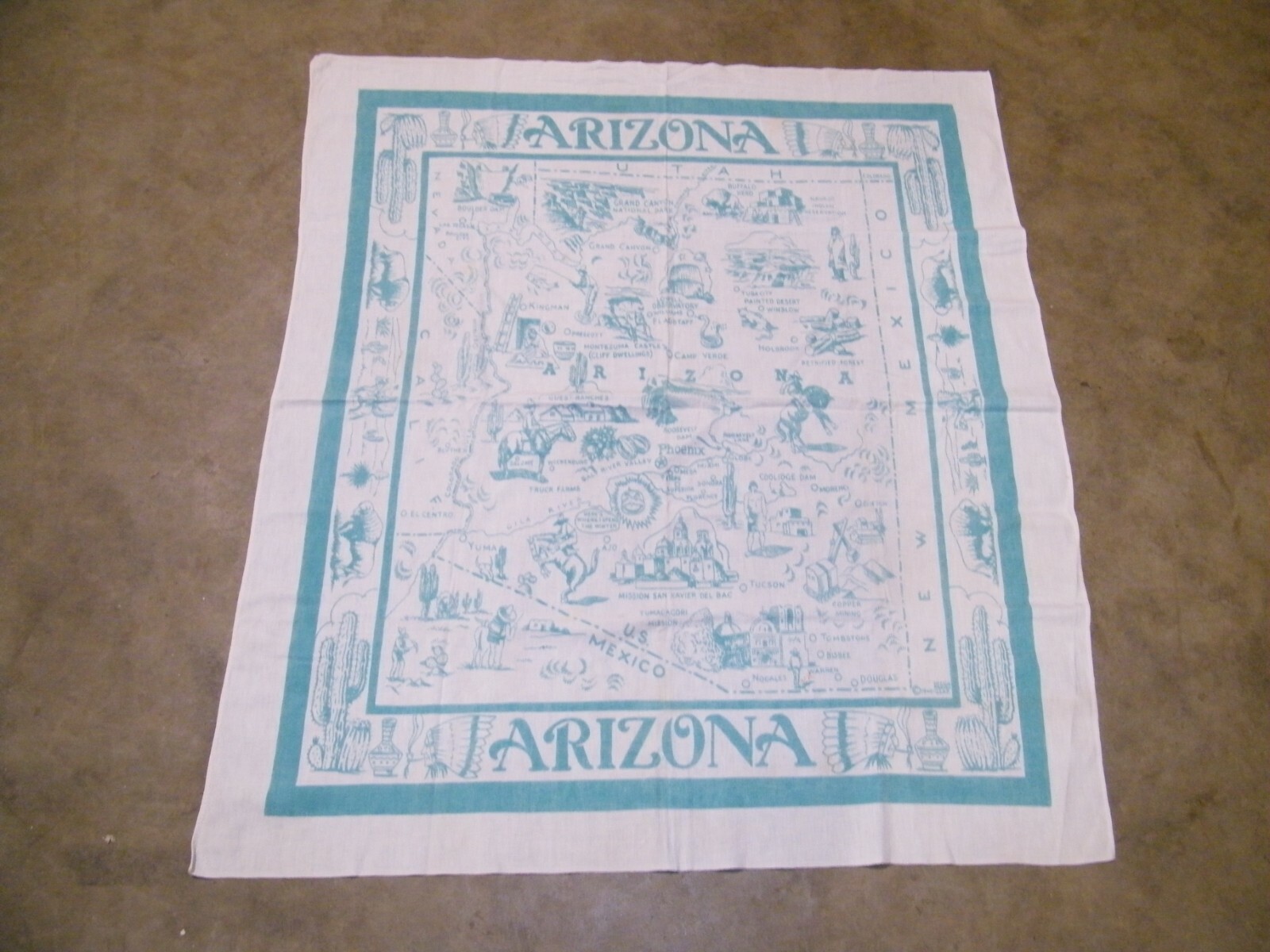 1940’S USMP ARIZONA CLOTH MAP 45″ X 50″ SOUVENIR