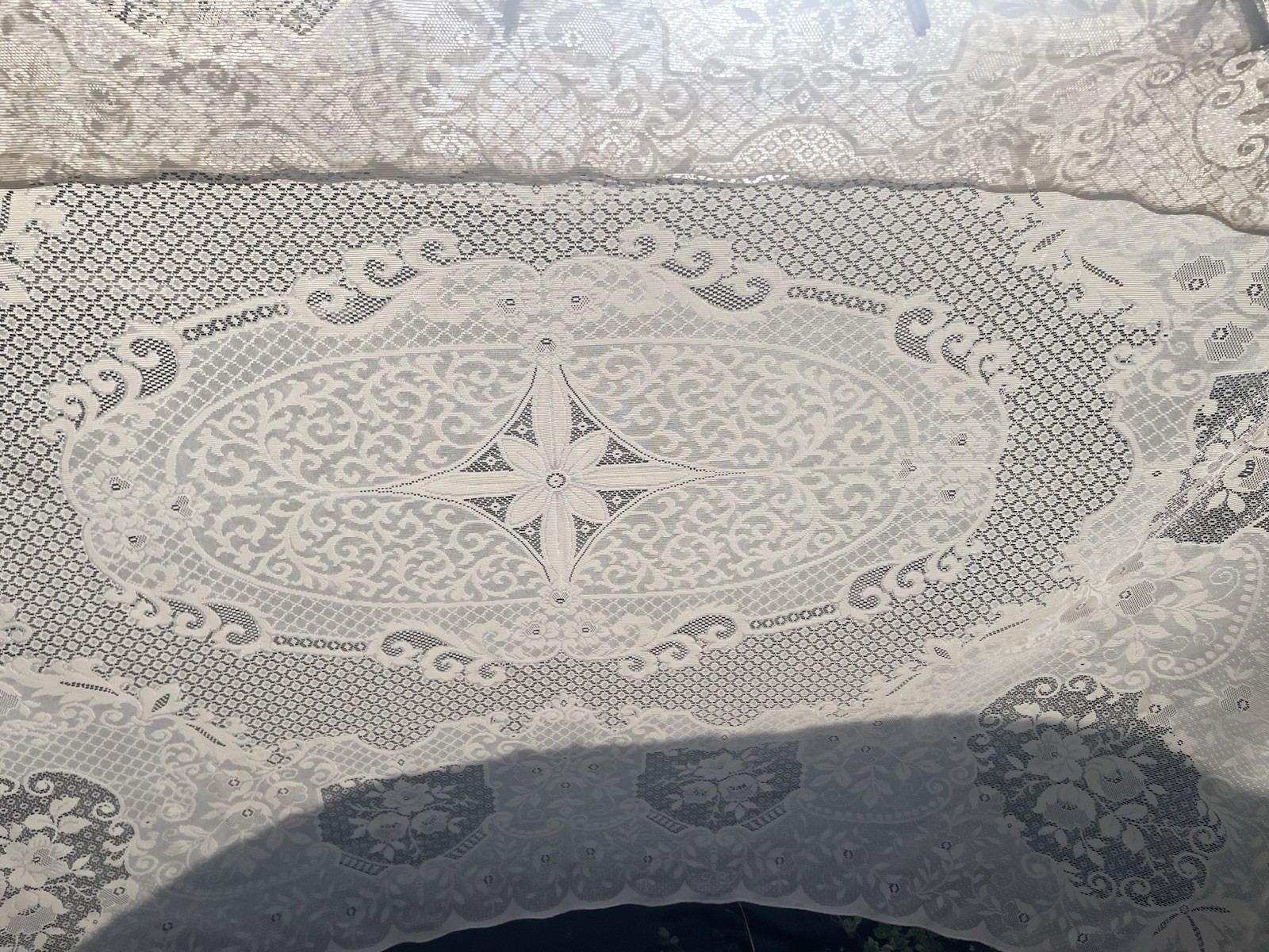 Vintage Nottingham Lace Large Polyester Tablecloth Beige 220x170cm (B83
