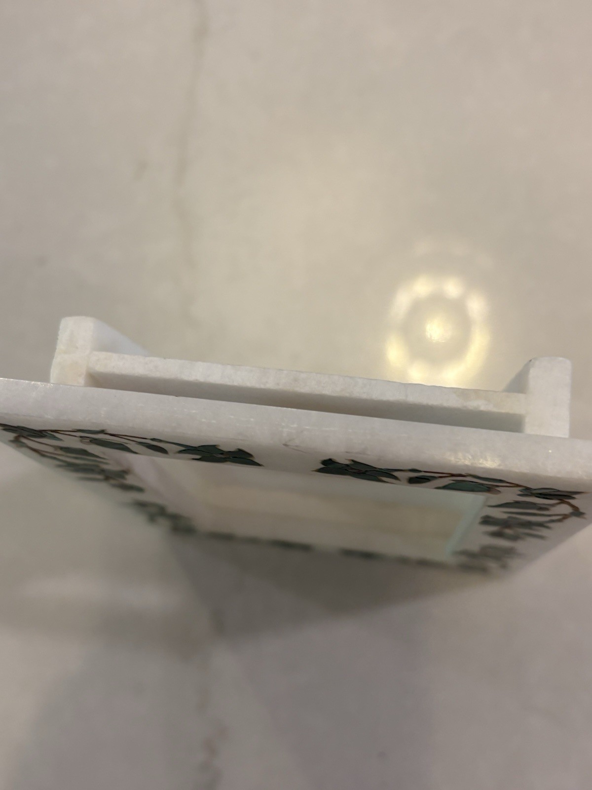 Authentic CCIC India White Marble Inlay Picture Frame Malachite Pietra Dura Art