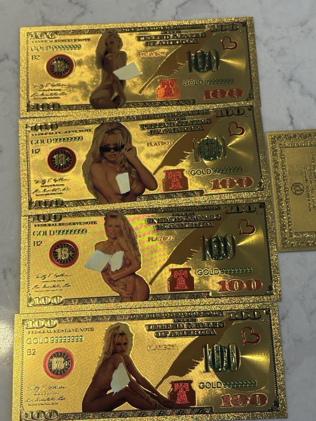 🔥 Lot Of 4 Pamela Anderson Playmates 24k Gold Foil Bank Notes Playboy COA 🔥