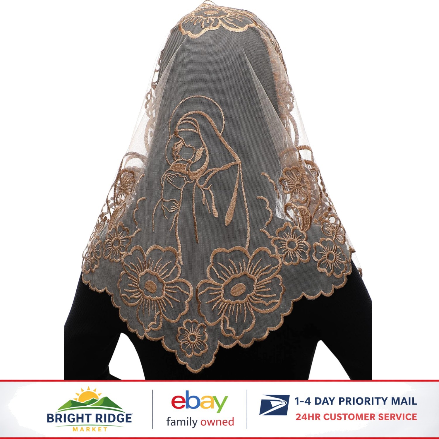 Catholic Chapel Veil with Virgin and Child Embroidery for Religious Occasions
