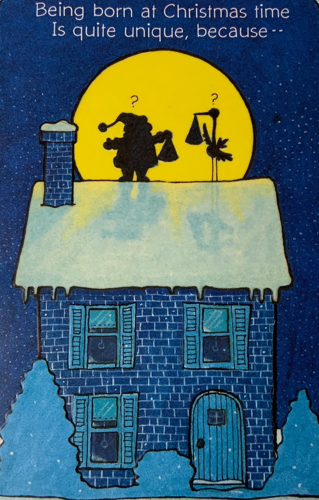VTG Hallmark Embossed Christmas Birthday Card UNUSED Santa & Stork On Rooftop