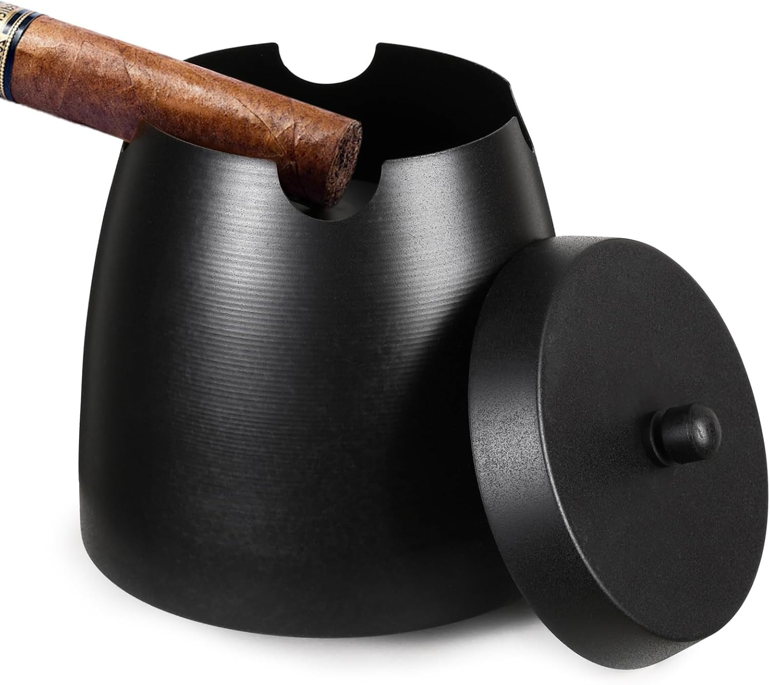 Cigar Ashtray with Lid for Outdoors Indoors outside Patio Home Black Decor,Large