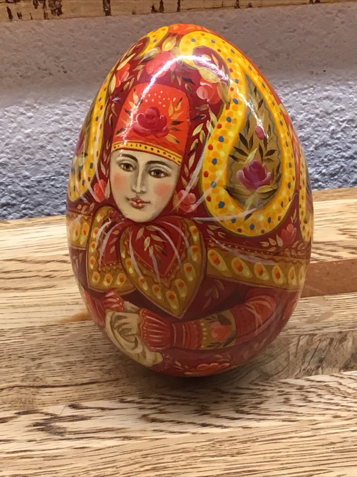 3.75″ Lacquered Wood Egg RUSSIAN Orthodox Hand Painted – EXQUISITE DETAIL LL4