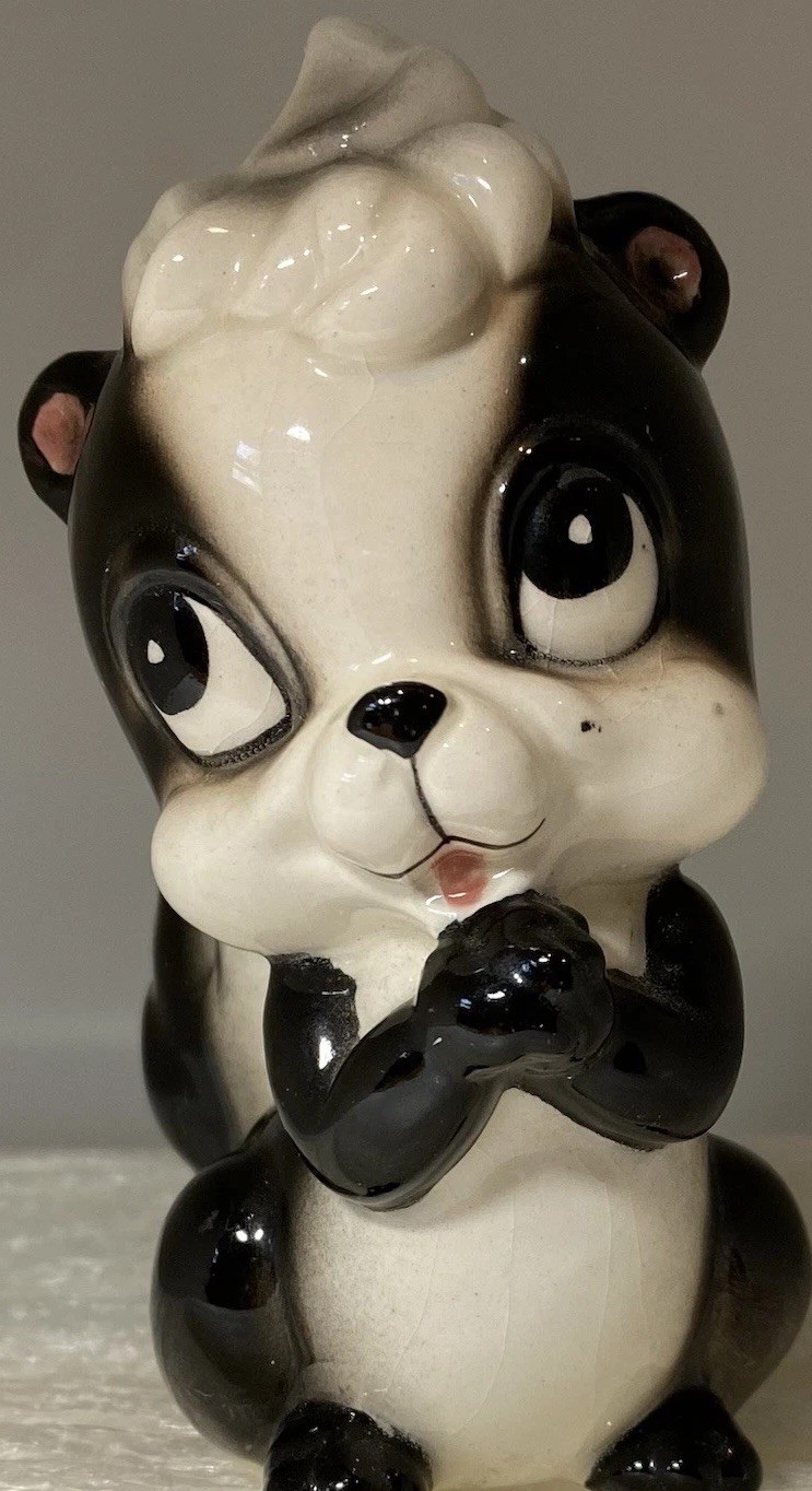 Vintage Anthropomorphic Ceramic Skunk Figurine Big Eyed Kitsch Decor