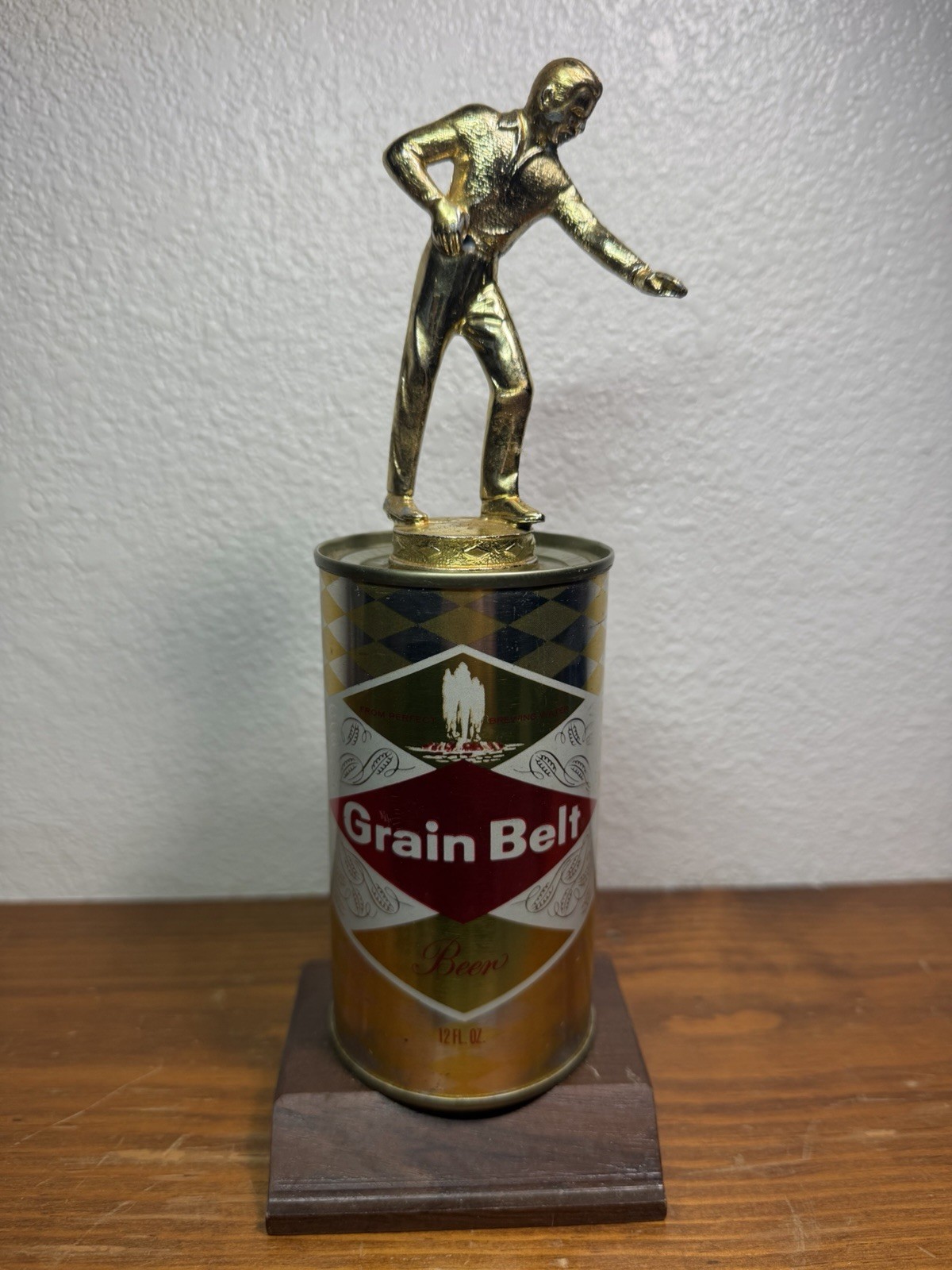 Grain Belt Beer Can Sports Trophy Metal Trophy Topper Vintage Steel Can Pool