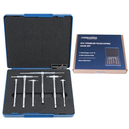 Premium 5/16” – 6″, 6ps/Set Telescoping Gage Set, Satin Chrome Finished,