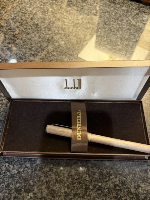 Vintage Dunhill Gemline Fountain Pen Brushed Silver 14K Gold 585 Nib Boxed Germa